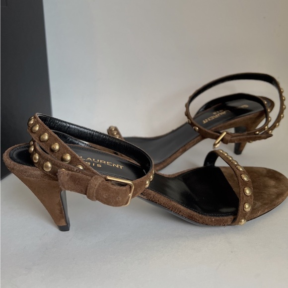 Saint Laurent Women's Kiki Studded Strap Mid-Heel Sandals - Picture 8 of 10